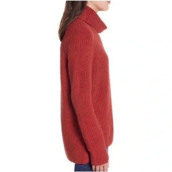 Madewell Womens Rust Red Wool Blend Ribbed Chunky Knit Turtleneck Sweater Sz M - Picture 3 of 15